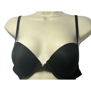 Victoria's Secret Bra Womens 36B‎ Black Push Up Underwire Padded Plunge Logo